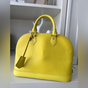LOUIS VUITTON Alma PM Epi Leather Satchel Bag Purse Yellow Made In USA Authentic
